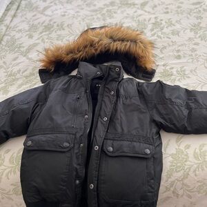 Dkny Black Kids Puffer Coat with Faux Fur Trim